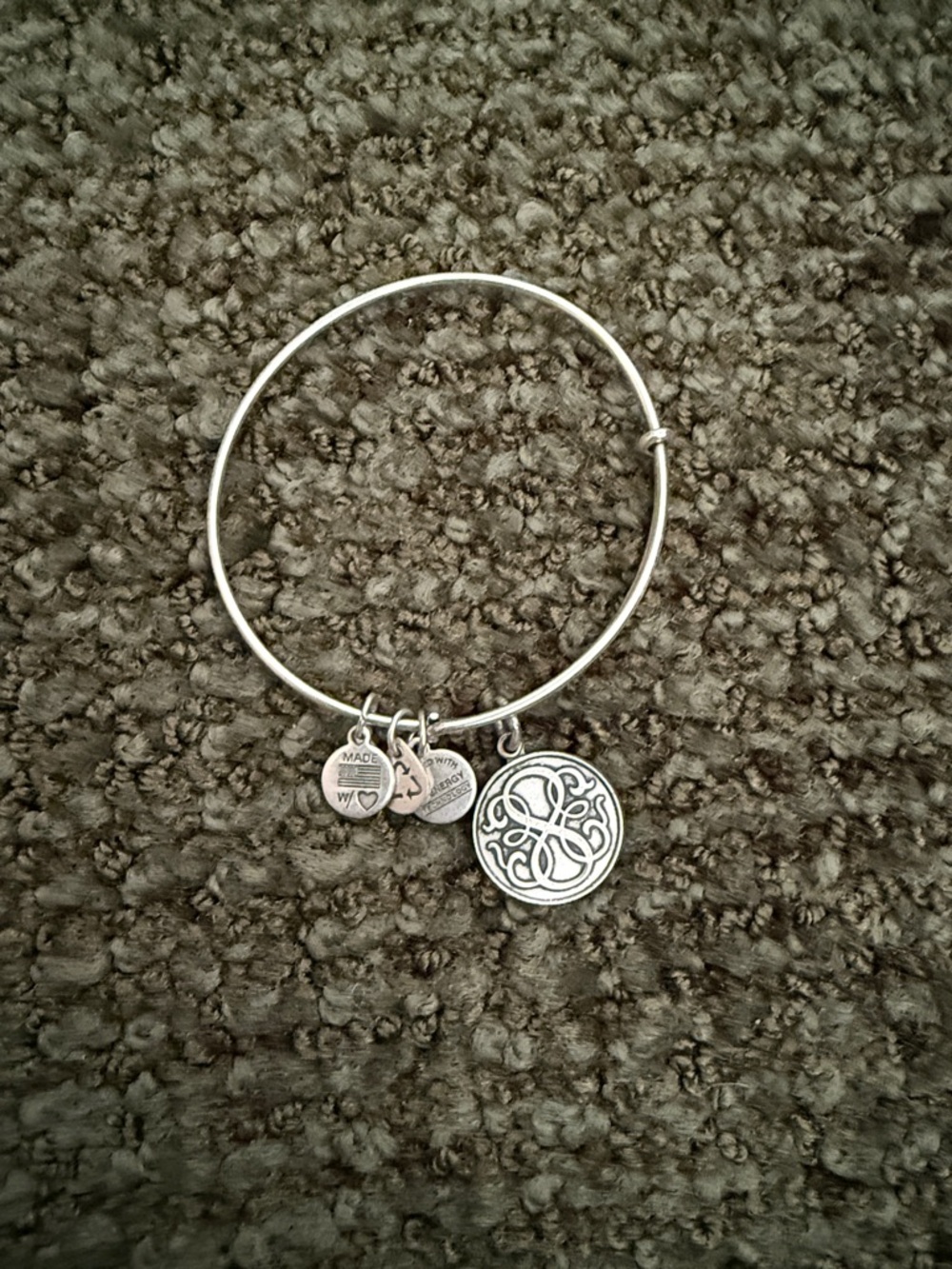 Silver Charm Bangle Bracelet with Filigree Disc - Women Jewelry